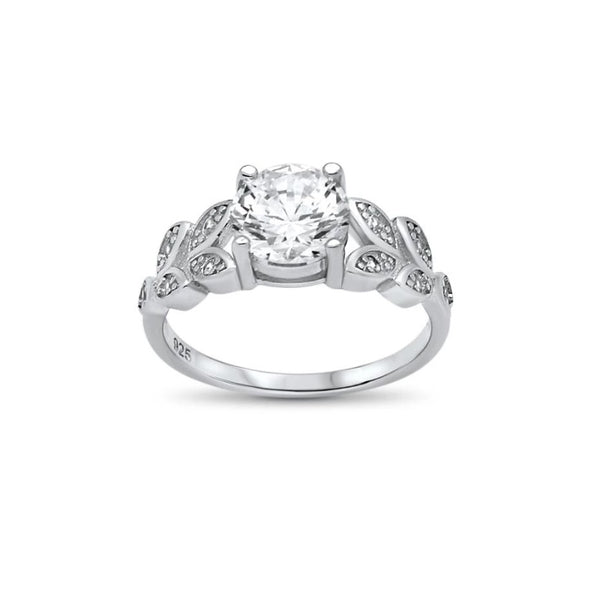Round Solitaire Cubic Zirconia Sterling Silver Engagement - 01SN28